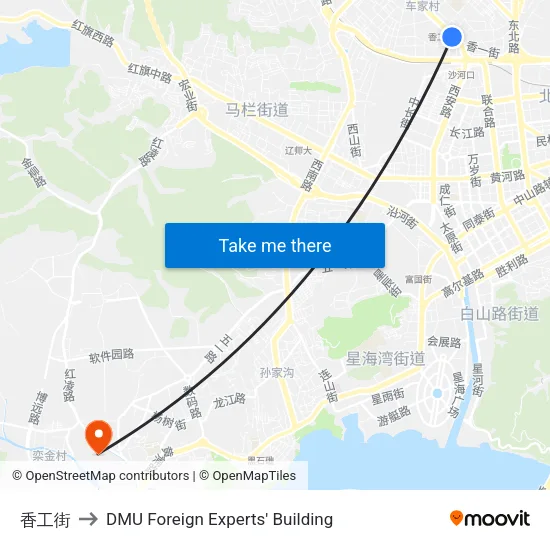 香工街 to DMU Foreign Experts' Building map