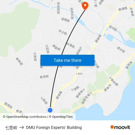 七贤岭 to DMU Foreign Experts' Building map