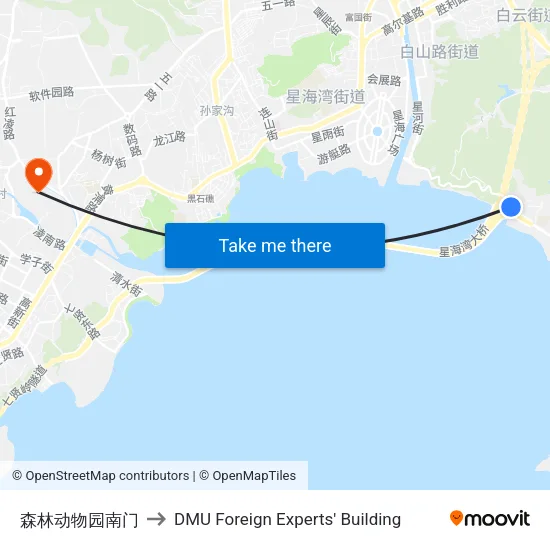 森林动物园南门 to DMU Foreign Experts' Building map
