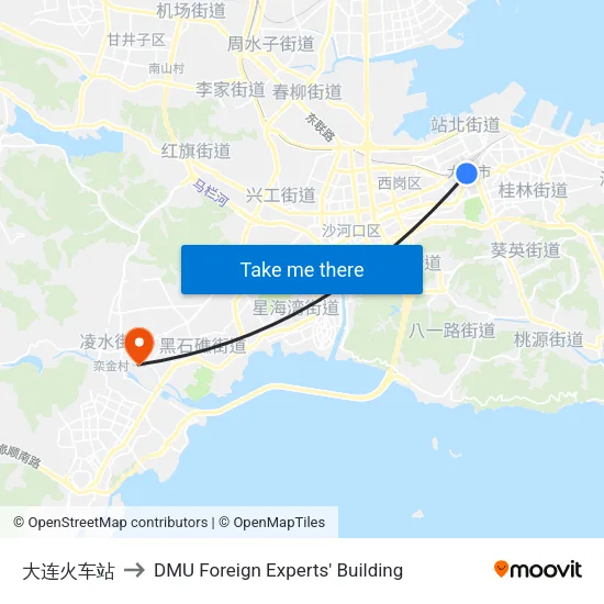 大连火车站 to DMU Foreign Experts' Building map