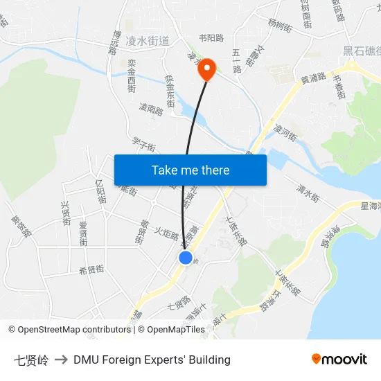 七贤岭 to DMU Foreign Experts' Building map
