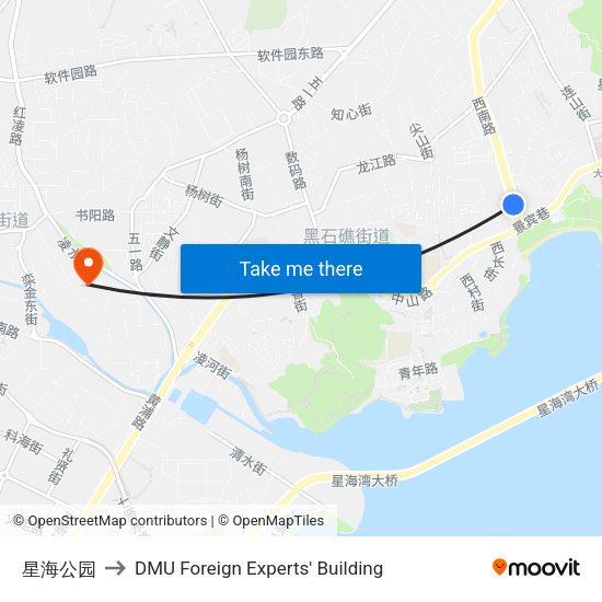 星海公园 to DMU Foreign Experts' Building map