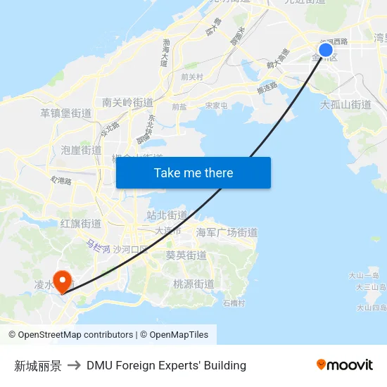 新城丽景 to DMU Foreign Experts' Building map