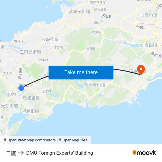 二院 to DMU Foreign Experts' Building map