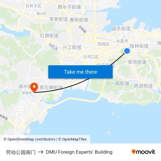 劳动公园南门 to DMU Foreign Experts' Building map