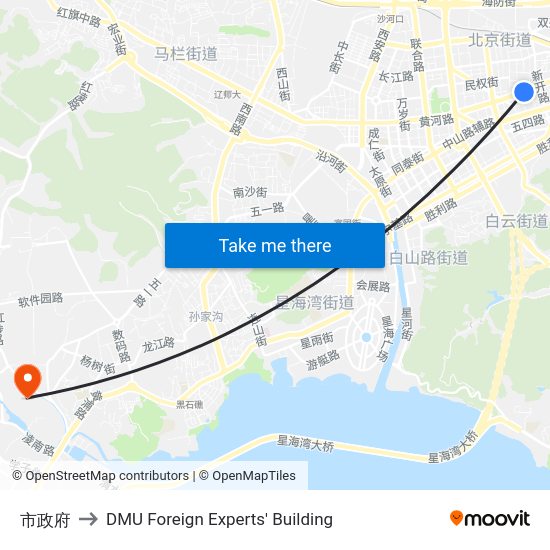 市政府 to DMU Foreign Experts' Building map