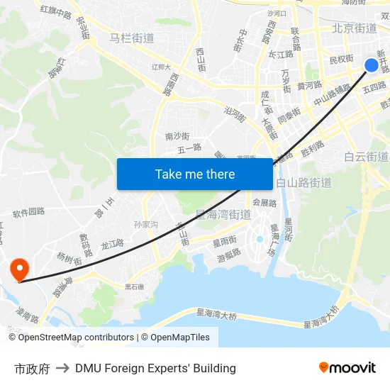 市政府 to DMU Foreign Experts' Building map