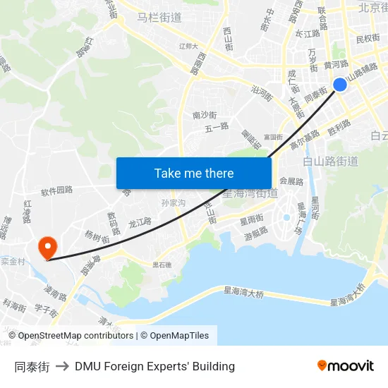 同泰街 to DMU Foreign Experts' Building map