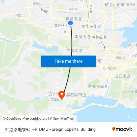 虹港路地铁站 to DMU Foreign Experts' Building map