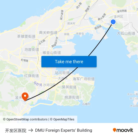 开发区医院 to DMU Foreign Experts' Building map