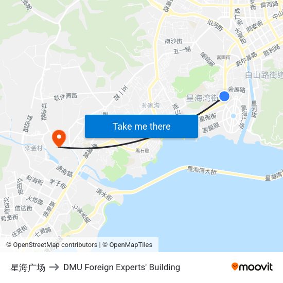 星海广场 to DMU Foreign Experts' Building map