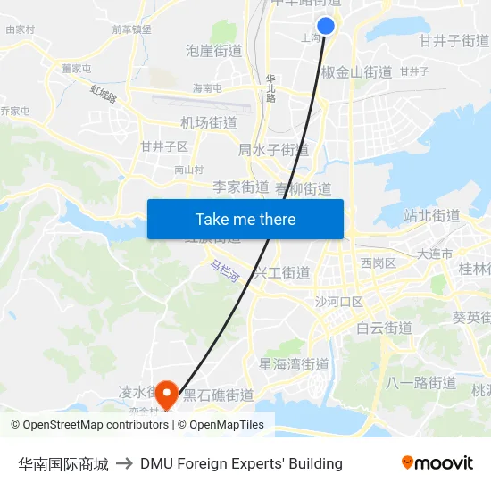 华南国际商城 to DMU Foreign Experts' Building map