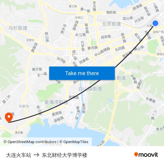 大连火车站 to 东北财经大学博学楼 map