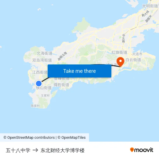 五十八中学 to 东北财经大学博学楼 map