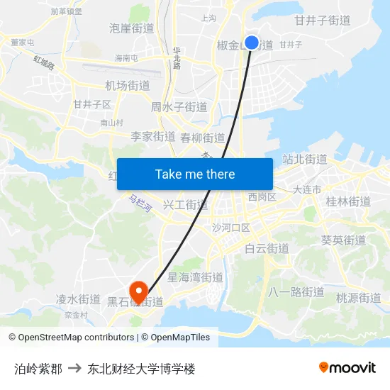 泊岭紫郡 to 东北财经大学博学楼 map
