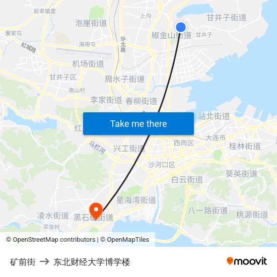 矿前街 to 东北财经大学博学楼 map