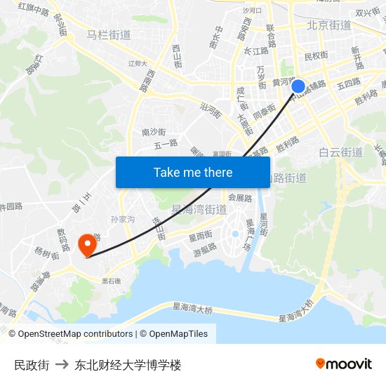 民政街 to 东北财经大学博学楼 map