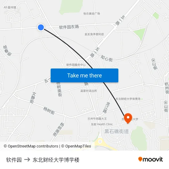 软件园 to 东北财经大学博学楼 map