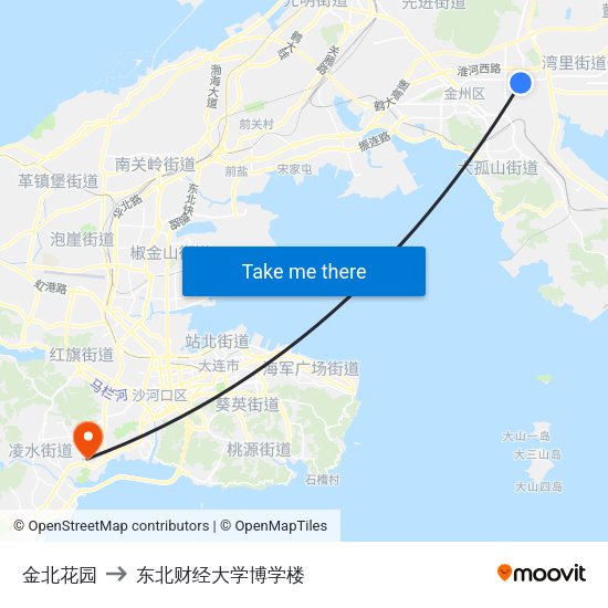 金北花园 to 东北财经大学博学楼 map