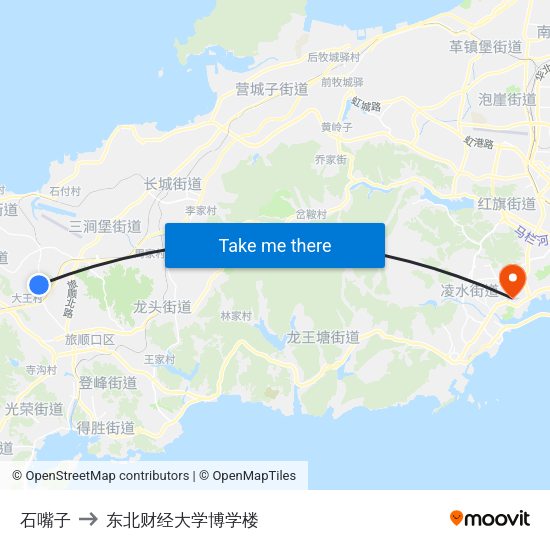 石嘴子 to 东北财经大学博学楼 map
