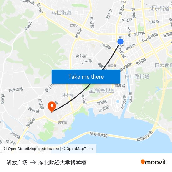 解放广场 to 东北财经大学博学楼 map