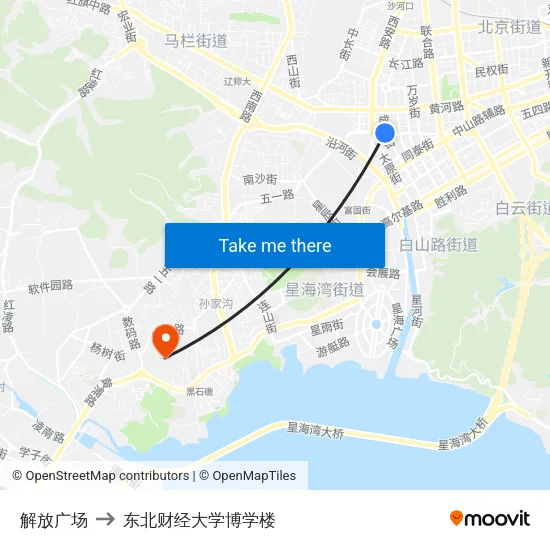解放广场 to 东北财经大学博学楼 map