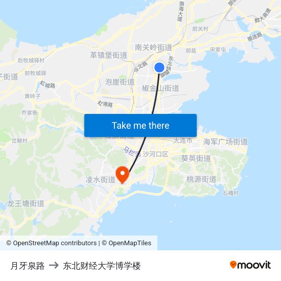 月牙泉路 to 东北财经大学博学楼 map
