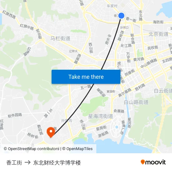 香工街 to 东北财经大学博学楼 map