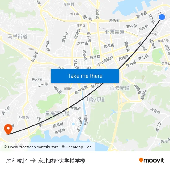 胜利桥北 to 东北财经大学博学楼 map