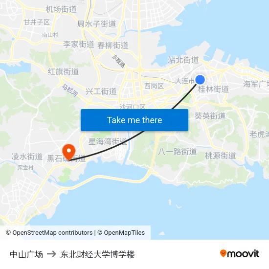 中山广场 to 东北财经大学博学楼 map