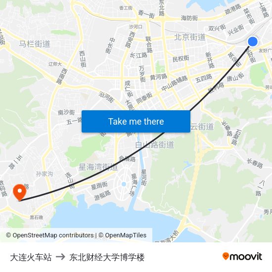 大连火车站 to 东北财经大学博学楼 map