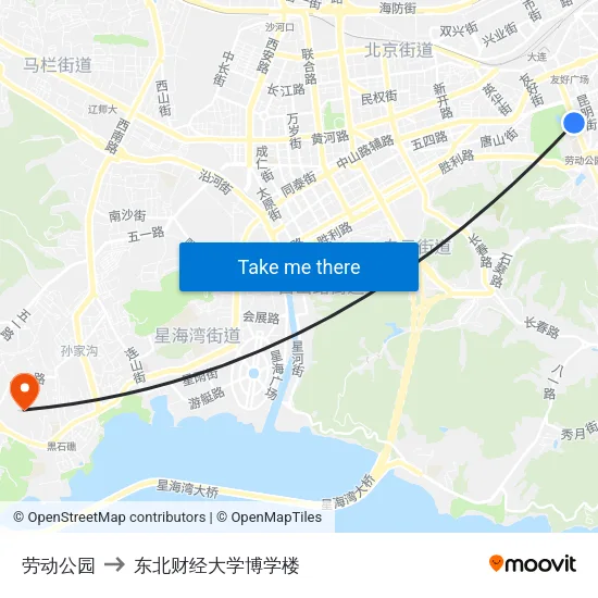 劳动公园 to 东北财经大学博学楼 map