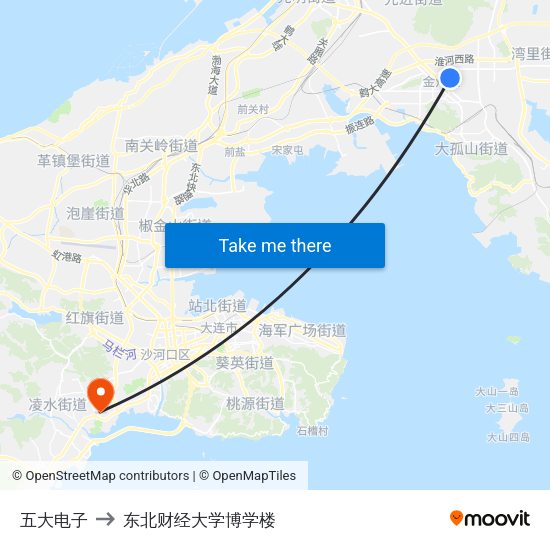 五大电子 to 东北财经大学博学楼 map