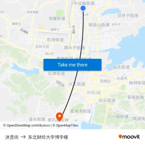 沐贵街 to 东北财经大学博学楼 map