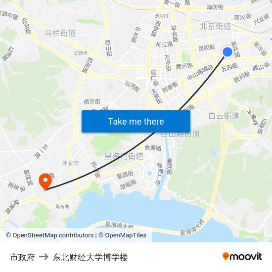 市政府 to 东北财经大学博学楼 map