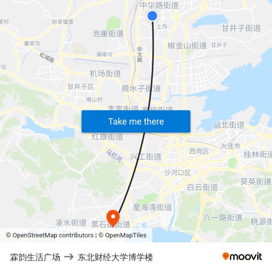 霖韵生活广场 to 东北财经大学博学楼 map
