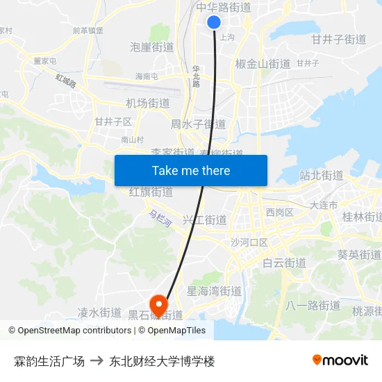 霖韵生活广场 to 东北财经大学博学楼 map