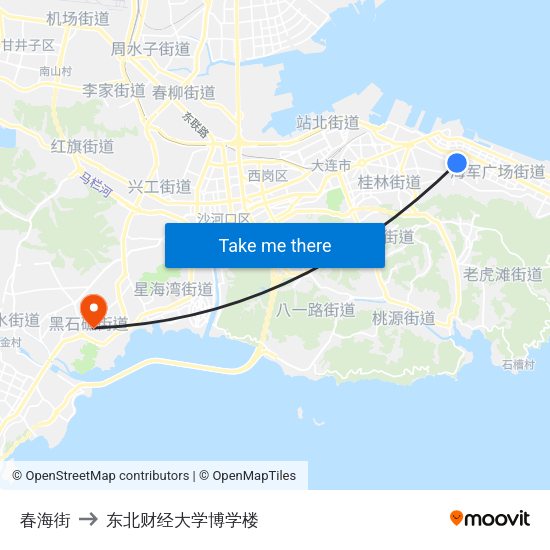 春海街 to 东北财经大学博学楼 map
