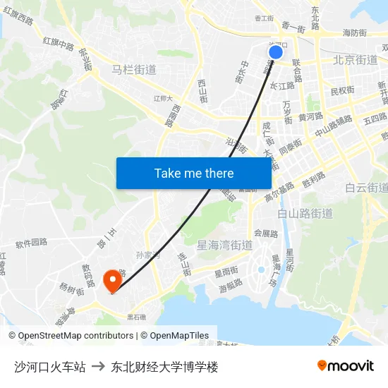 沙河口火车站 to 东北财经大学博学楼 map
