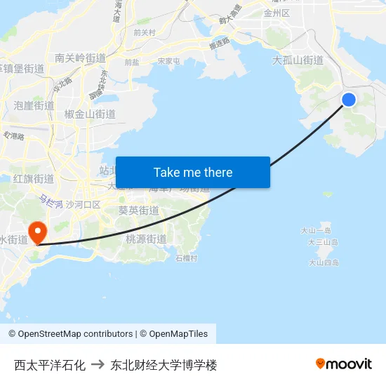 西太平洋石化 to 东北财经大学博学楼 map