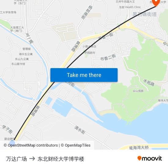 万达广场 to 东北财经大学博学楼 map