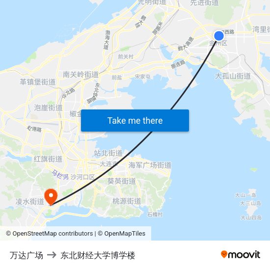 万达广场 to 东北财经大学博学楼 map