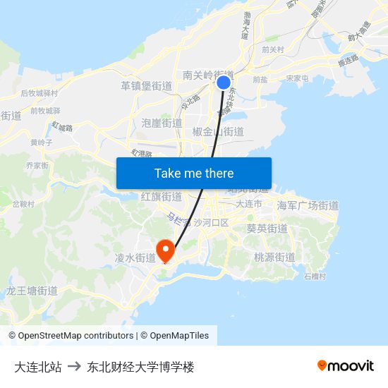 大连北站 to 东北财经大学博学楼 map