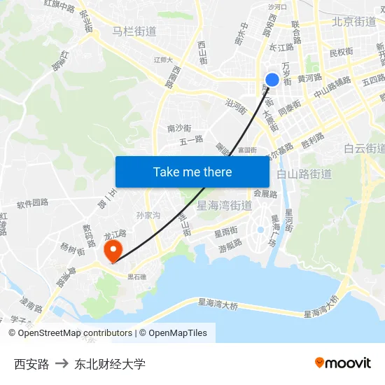 西安路 to 东北财经大学 map