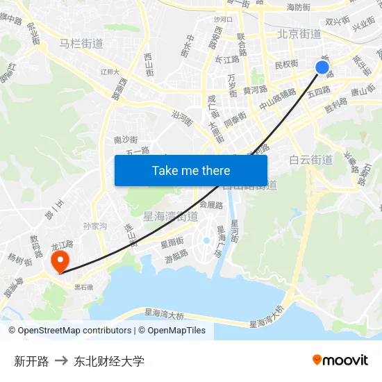 新开路 to 东北财经大学 map
