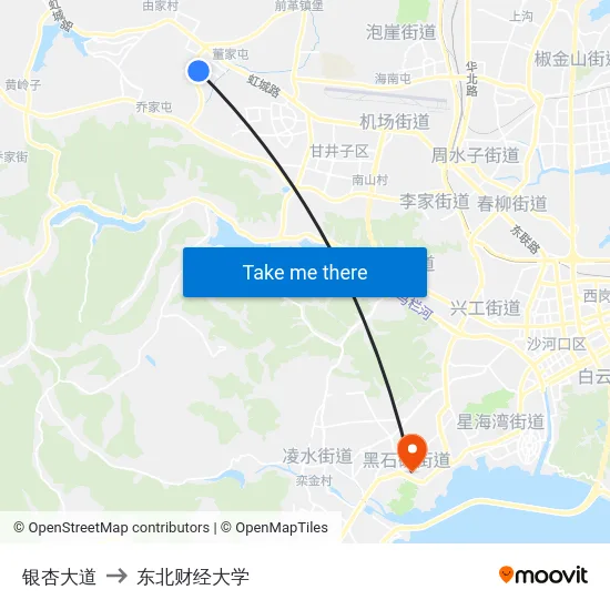 银杏大道 to 东北财经大学 map
