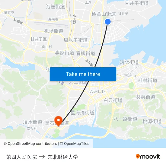 第四人民医院 to 东北财经大学 map