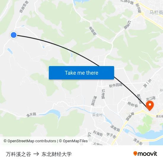 万科溪之谷 to 东北财经大学 map