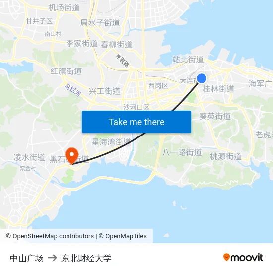 中山广场 to 东北财经大学 map