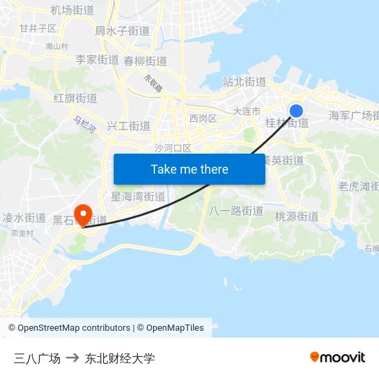 三八广场 to 东北财经大学 map